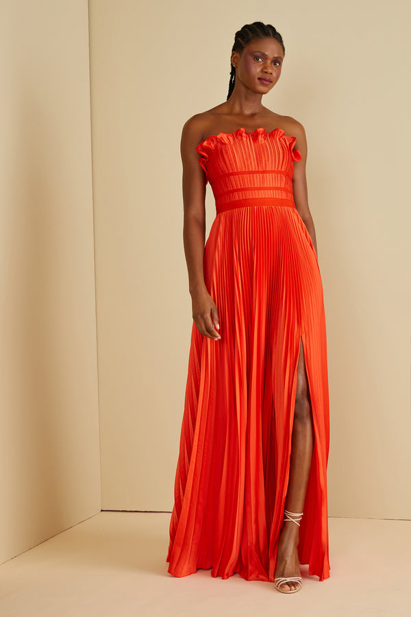 amur Losey Ruffle Neck Gown Sun Coral