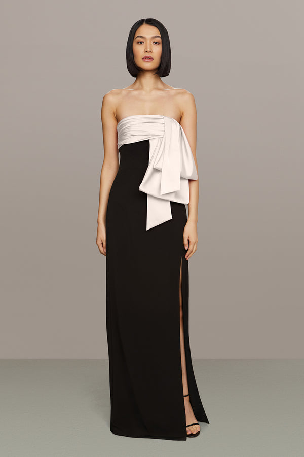 amur Melodie Bow Gown Black and Ivory