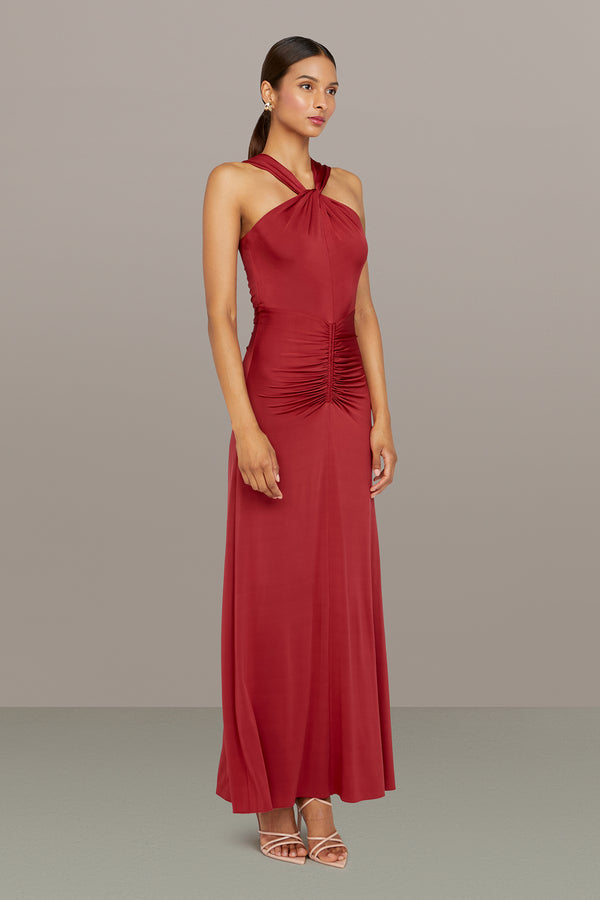 Amur Mena Halter Jersey Dress Vivid Auburn
