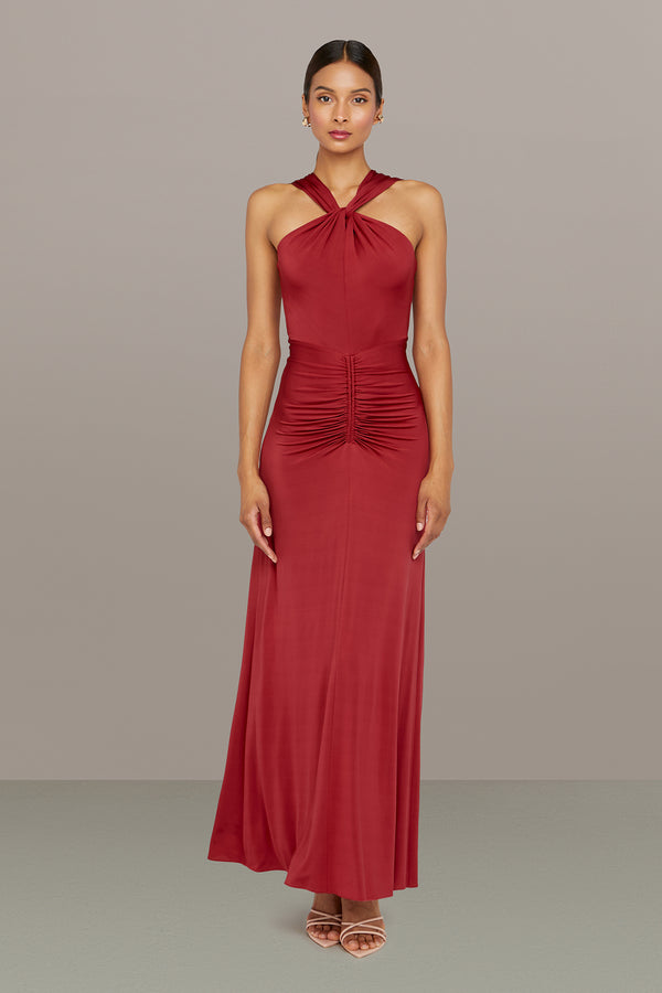 amur Mena Halter Jersey Dress Vivid Auburn