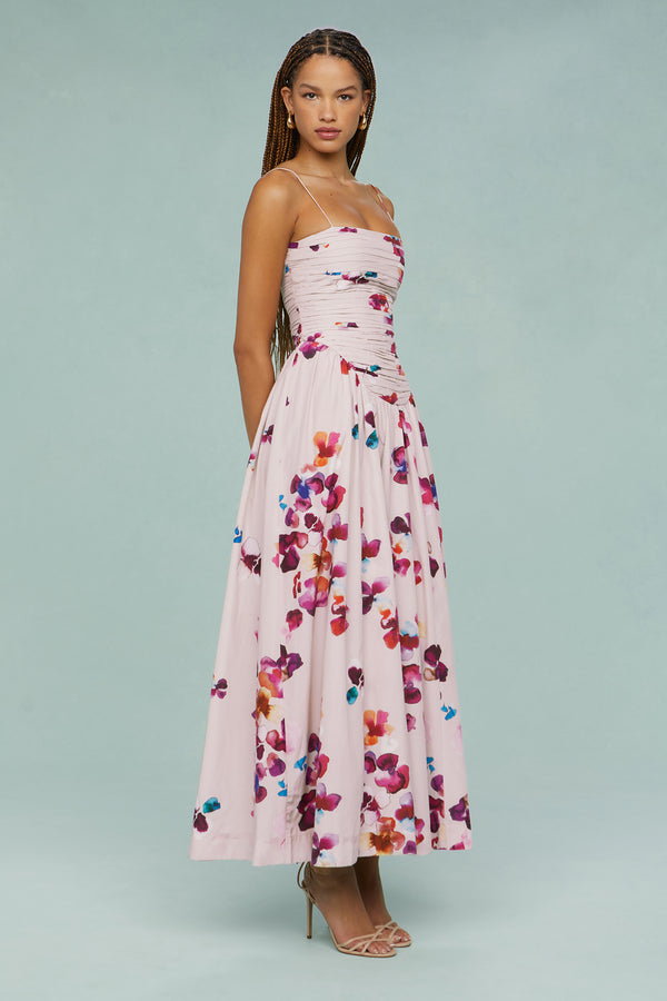 Amur Michele Midi Dress Cream Mosaic Poppies