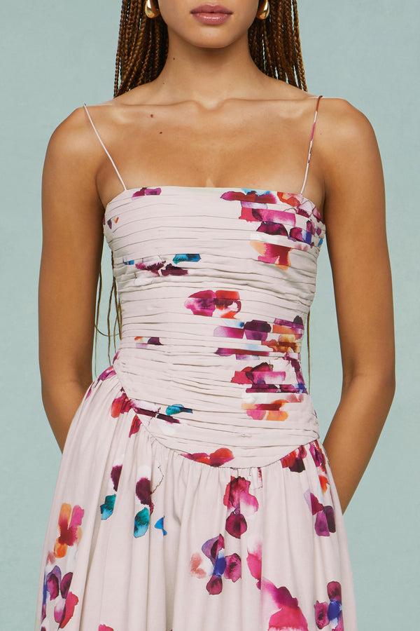 Amur Michele Midi Dress Cream Mosaic Poppies