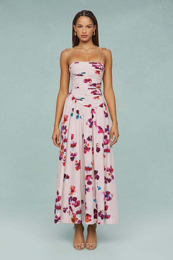 amur Michele Midi Dress Cream Mosaic Poppies