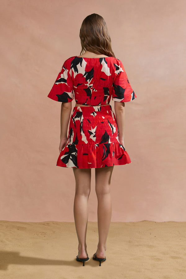 Amur Penelope Smocked Skirt Red Bloom