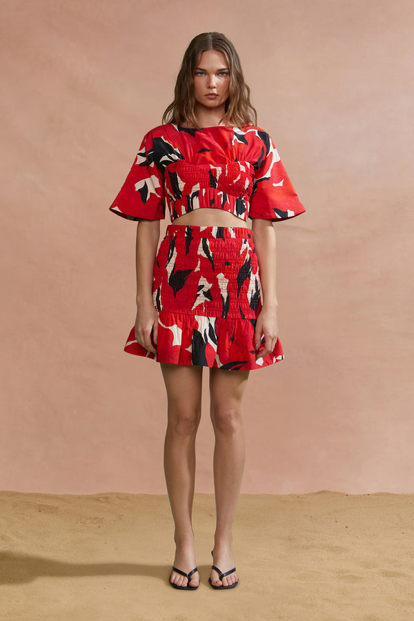 amur Penelope Smocked Skirt Red Bloom