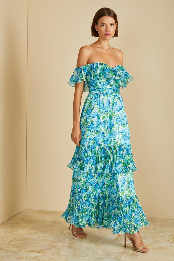 Amur Pia Pleated Midi Dress Garden Blues