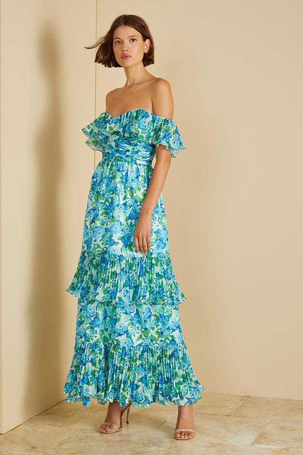 amur Pia Pleated Midi Dress Garden Blues