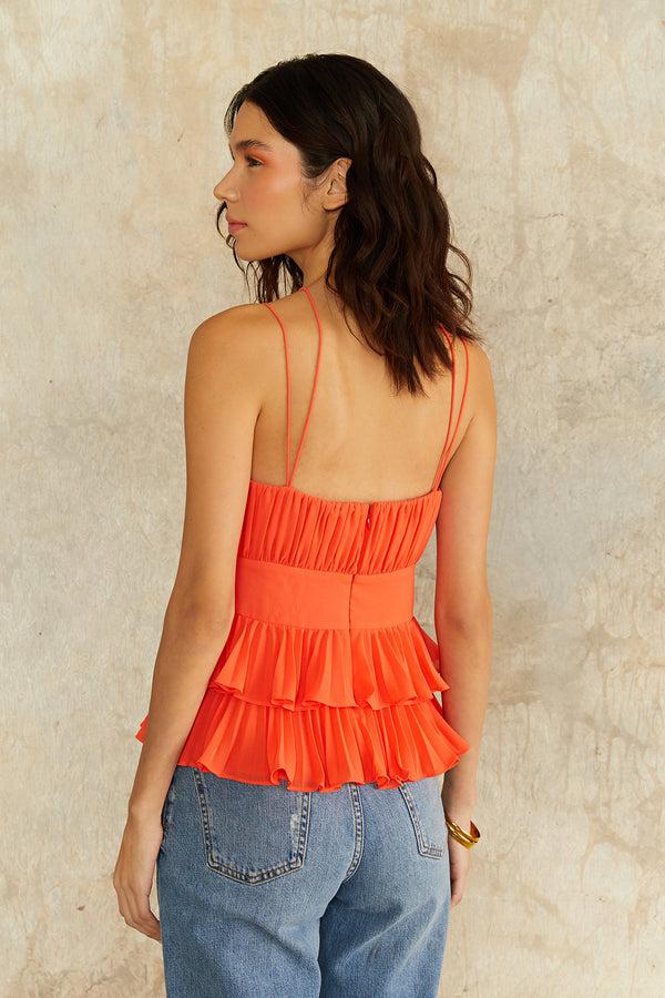 Amur Sandie Pleated Shell Top Spicy Coral
