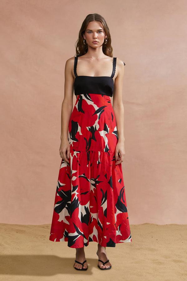 amur Selna Tie Strap Dress Red Bloom