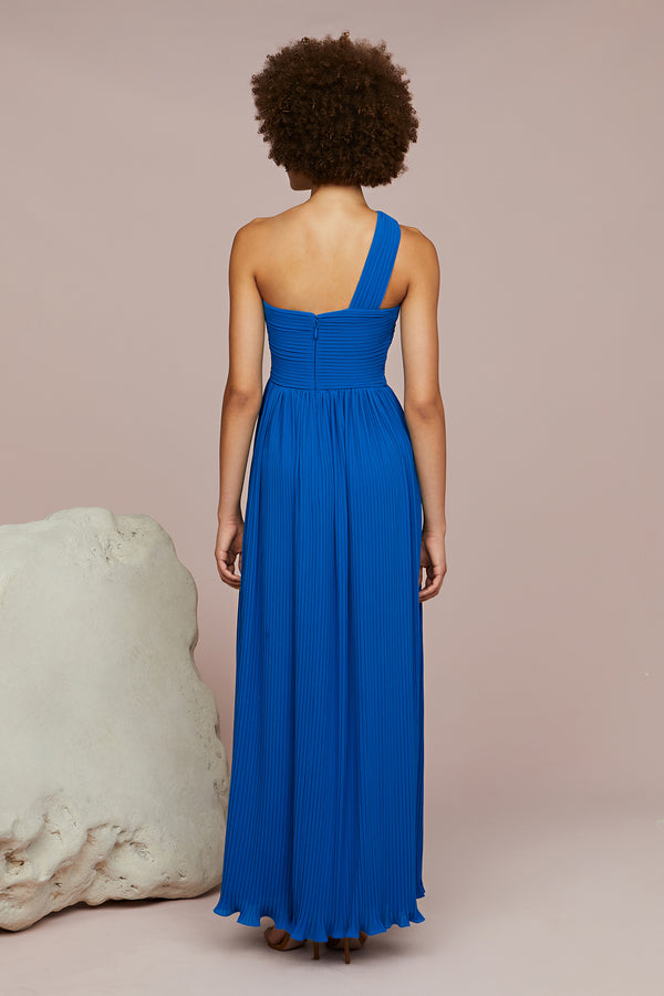 Amur Skye Deep V Pleated Gown Poseidon