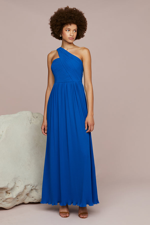 amur Skye Deep V Pleated Gown Poseidon