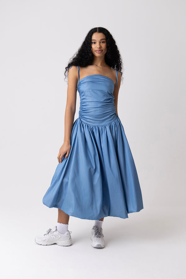 Amy Lynn Alexa Lyocell Chambray Blue Puffball Dress