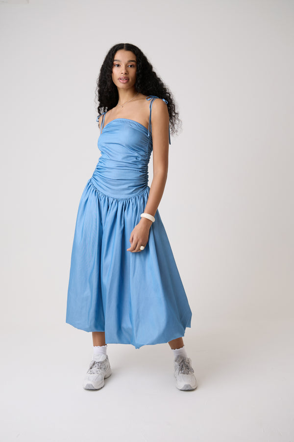 amy lynn Alexa Lyocell Chambray Blue Puffball Dress