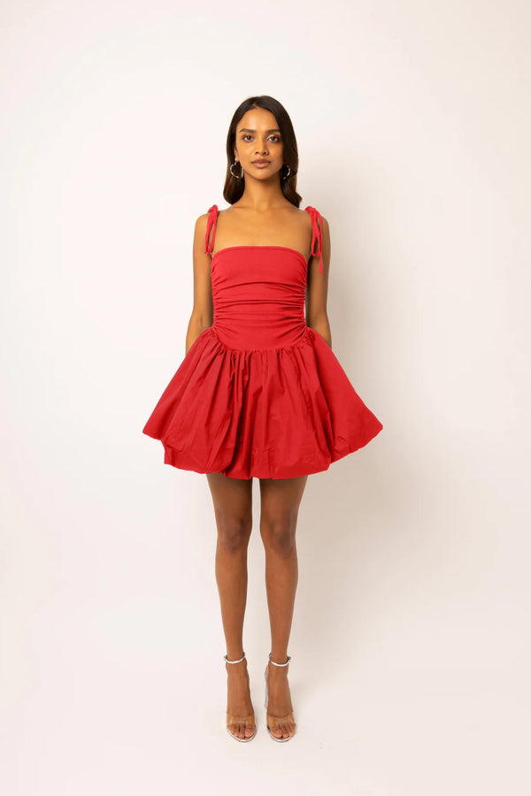 Amy Lynn Alexa Pure Cotton Cherry Red Puffball Mini Dress