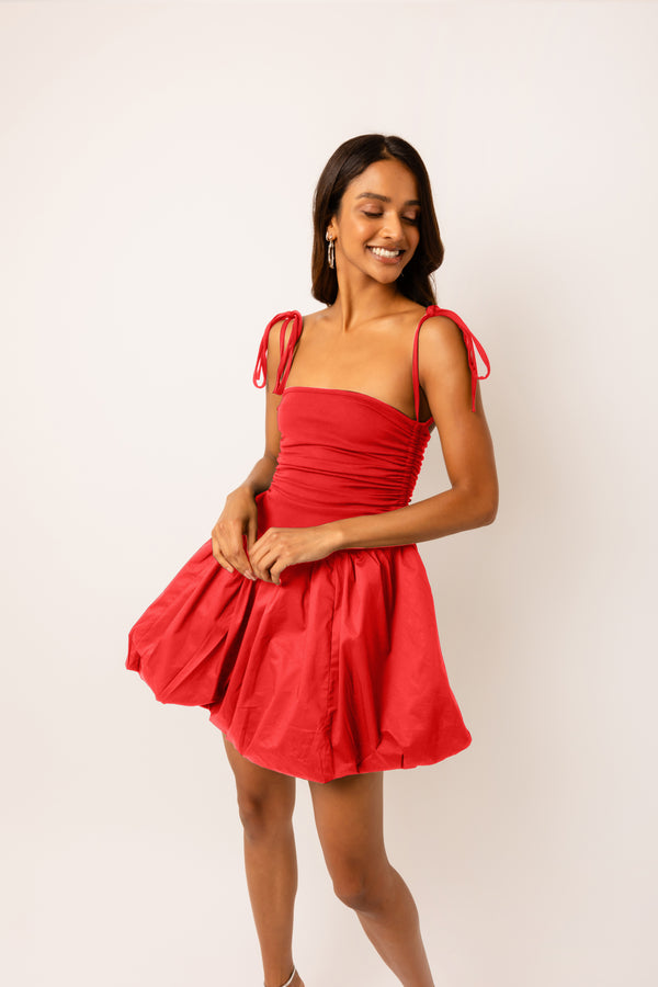 Amy Lynn Alexa Pure Cotton Cherry Red Puffball Mini Dress
