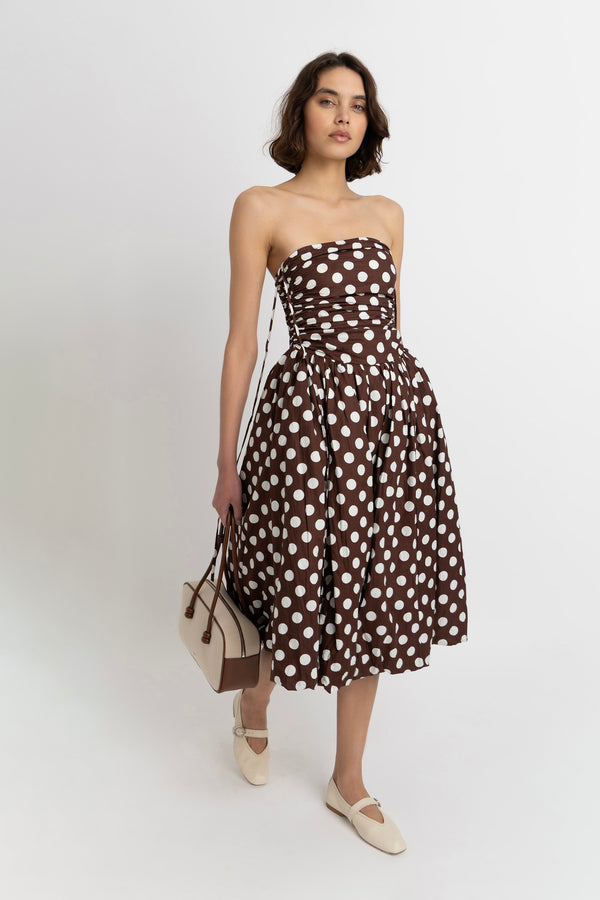 Amy Lynn Alexa Rich Cotton Brown Polka Dot Puffball Dress