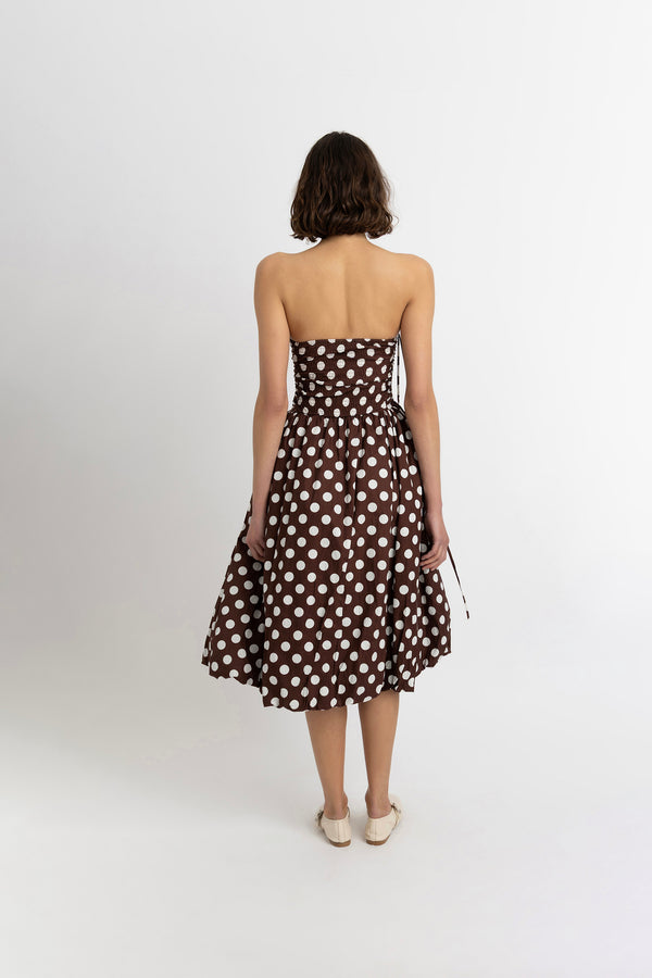 Amy Lynn Alexa Rich Cotton Brown Polka Dot Puffball Dress