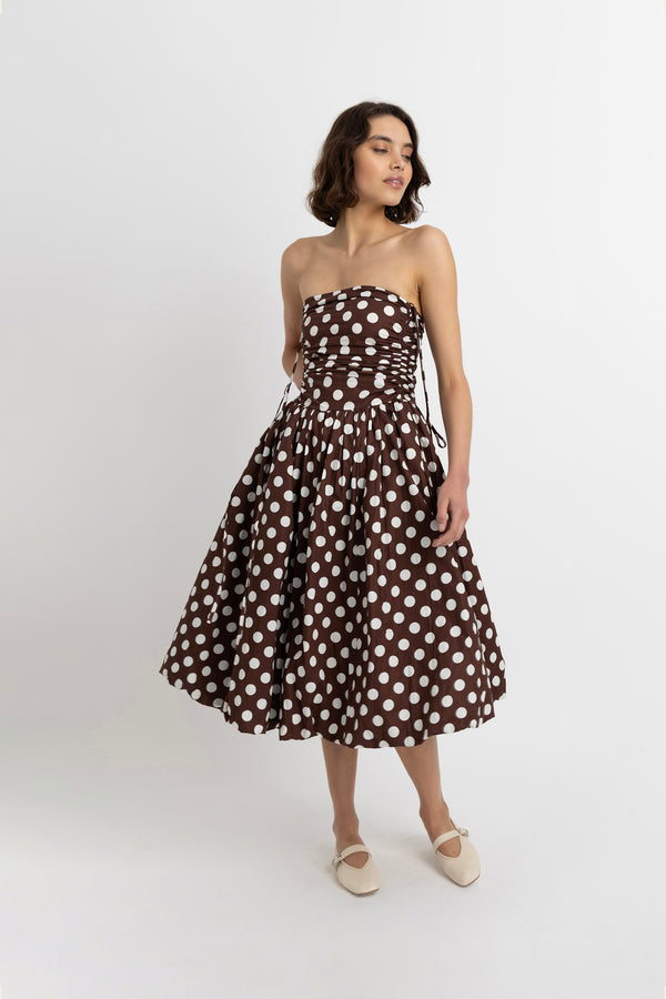amy lynn Alexa Rich Cotton Brown Polka Dot Puffball Dress