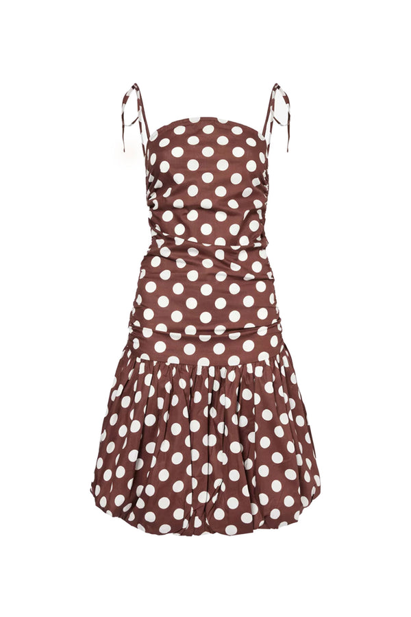 Amy Lynn Alexa Rich Cotton Brown Polka Dot Puffball Ultra Mini Dress