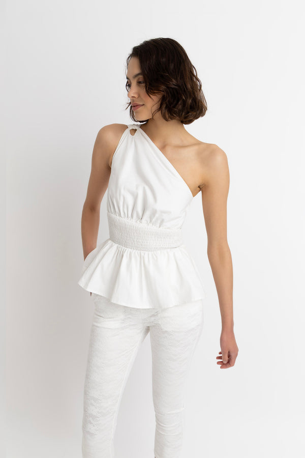 amy lynn Allegra Pure Cotton Asymmetrical Peplum Top
