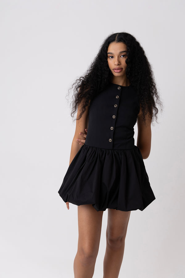 Amy Lynn Aimee Black Tailored Mini Puffball Dress