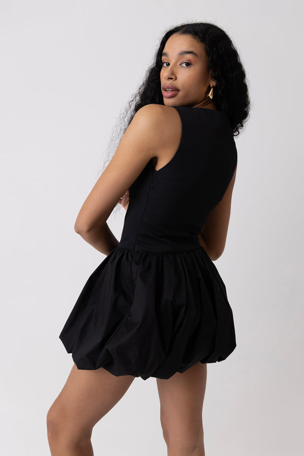 Amy Lynn Aimee Black Tailored Mini Puffball Dress
