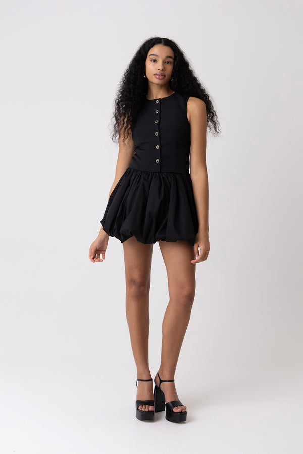 amy lynn Aimee Black Tailored Mini Puffball Dress