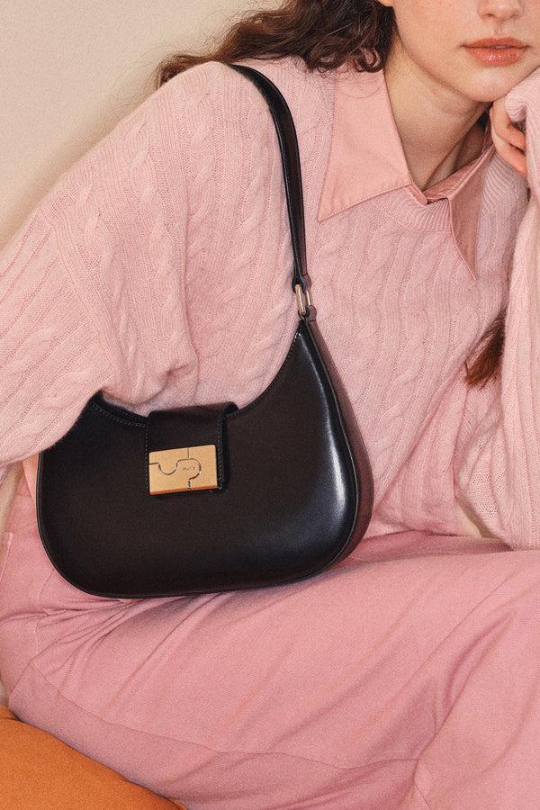 Amy Lynn Albany Black Leather Shoulder Bag