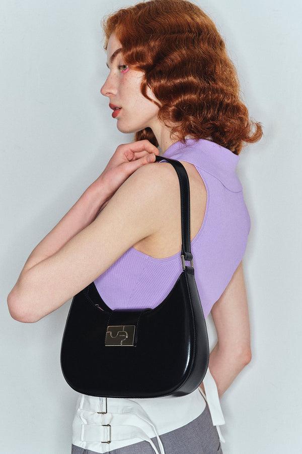 Amy Lynn Albany Black Leather Shoulder Bag