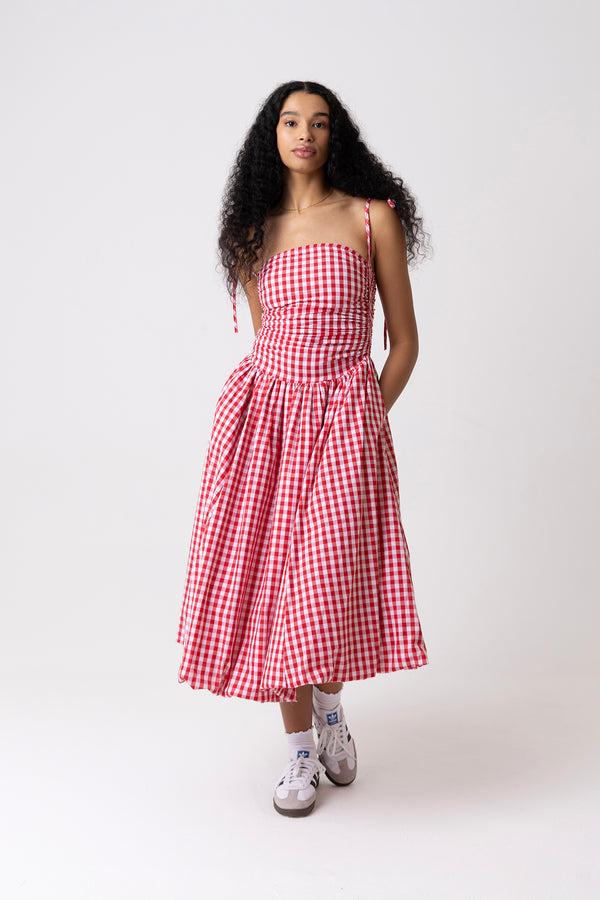 amy lynn Alexa Red Gingham Puffball Dress