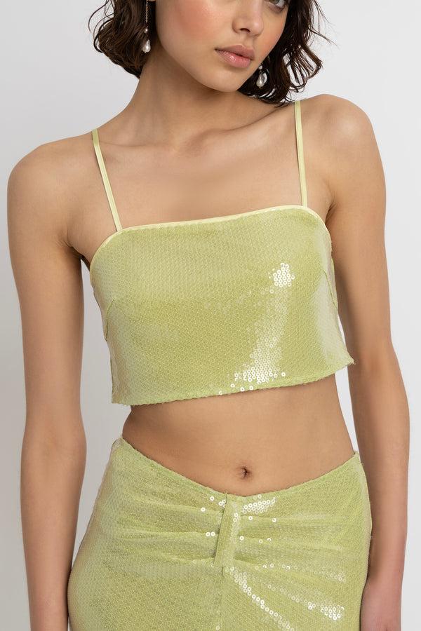 Amy Lynn Ambra Lime Green Sequin Crop Top