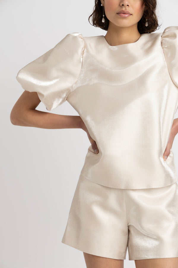 Amy Lynn Aurelia Puffball Satin Tie Top