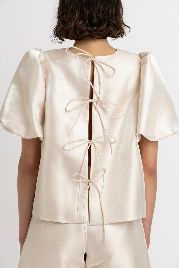 Amy Lynn Aurelia Puffball Satin Tie Top