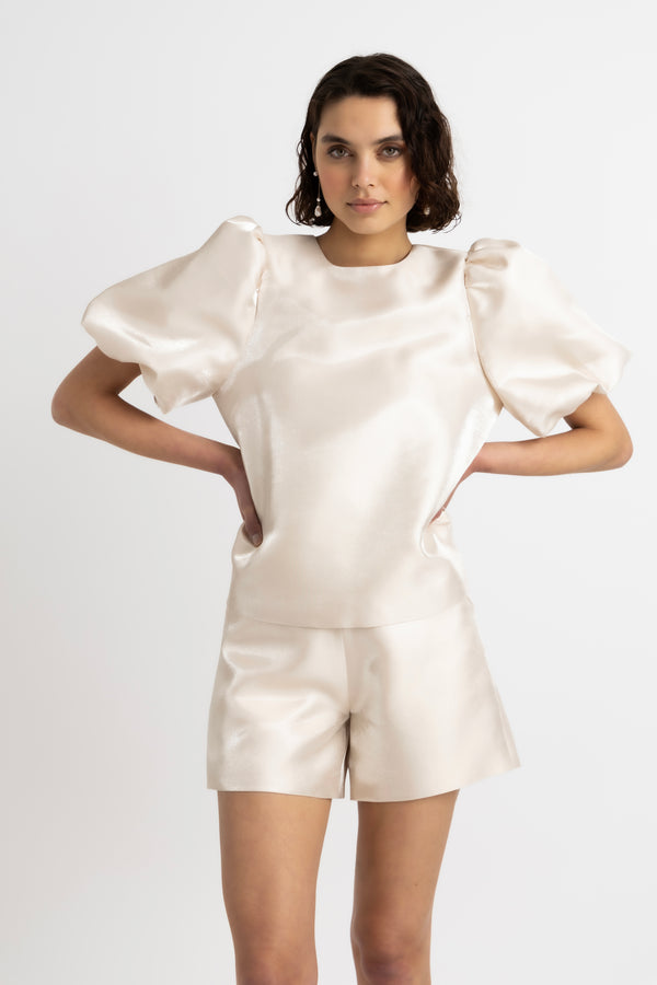 amy lynn Aurelia Puffball Satin Tie Top