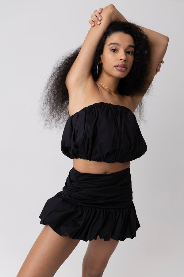 Amy Lynn Bonnie Pure Cotton Black Ruche Mini Skirt