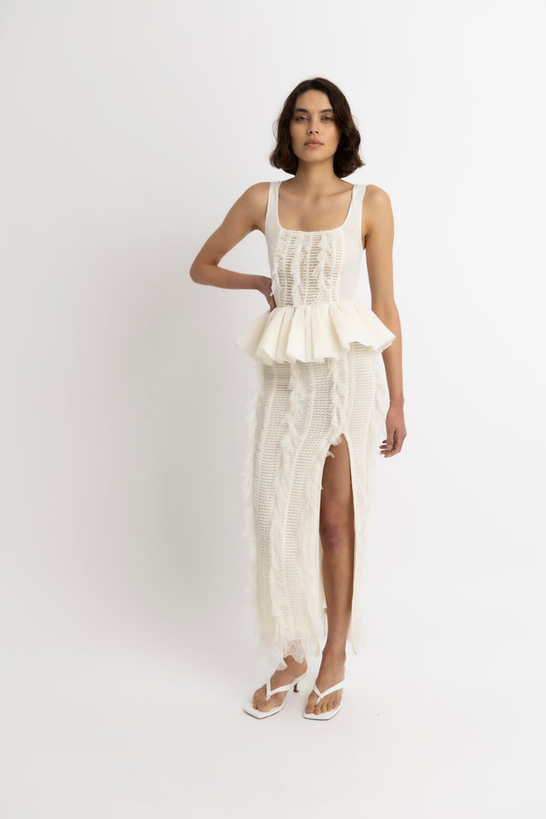 Amy Lynn Calla Ivory Maxi Ruffle Skirt