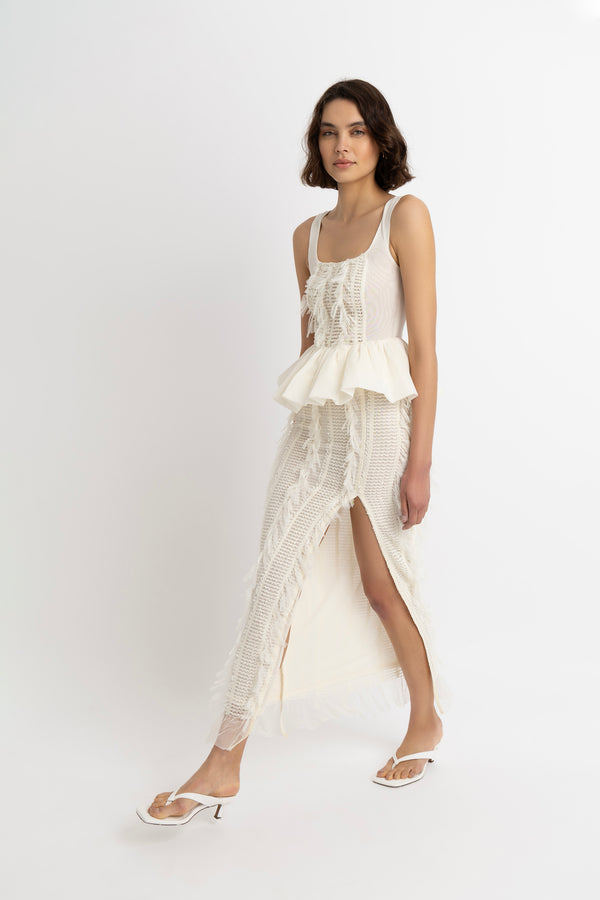 Amy Lynn Calla Ivory Maxi Ruffle Skirt