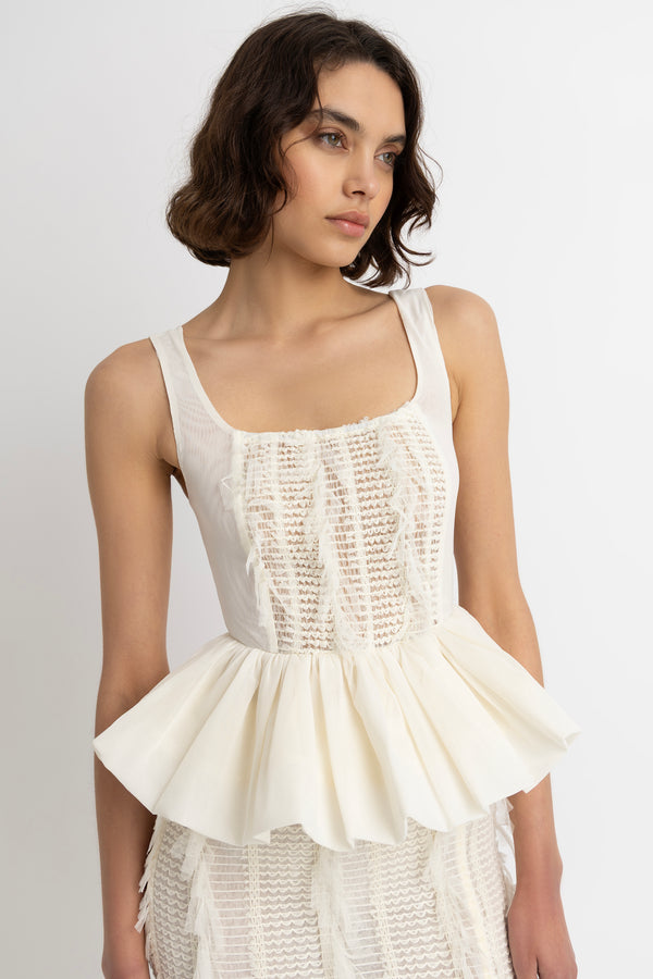 amy lynn Calla Ivory Peplum Top