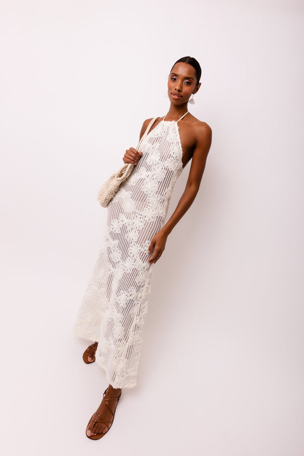 Amy Lynn Cici Cream Floral Crochet Maxi Dress