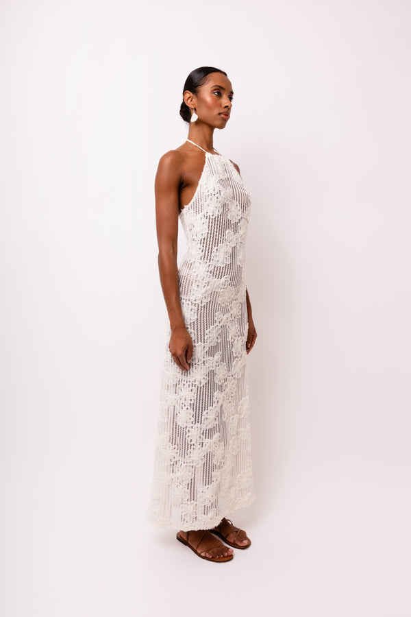Amy Lynn Cici Cream Floral Crochet Maxi Dress