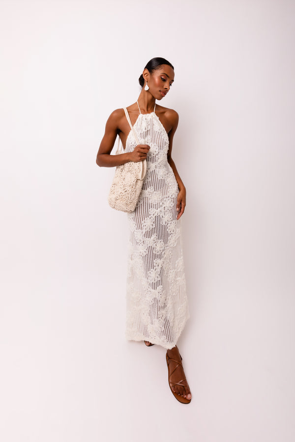Amy Lynn Cici Cream Floral Crochet Maxi Dress