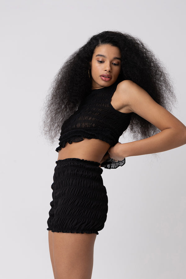Amy Lynn Danica Black Shirred Shorts