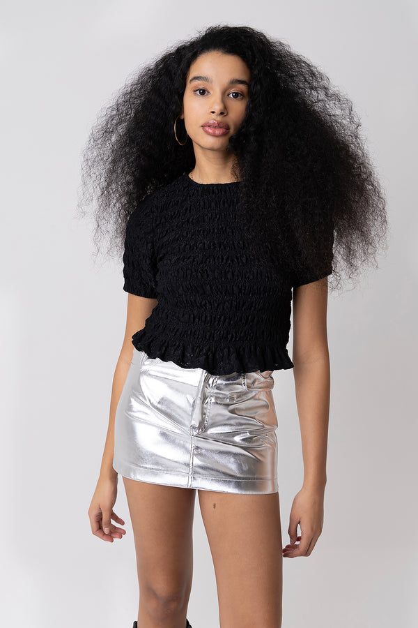 amy lynn Eliza Black Lace Shirred Top