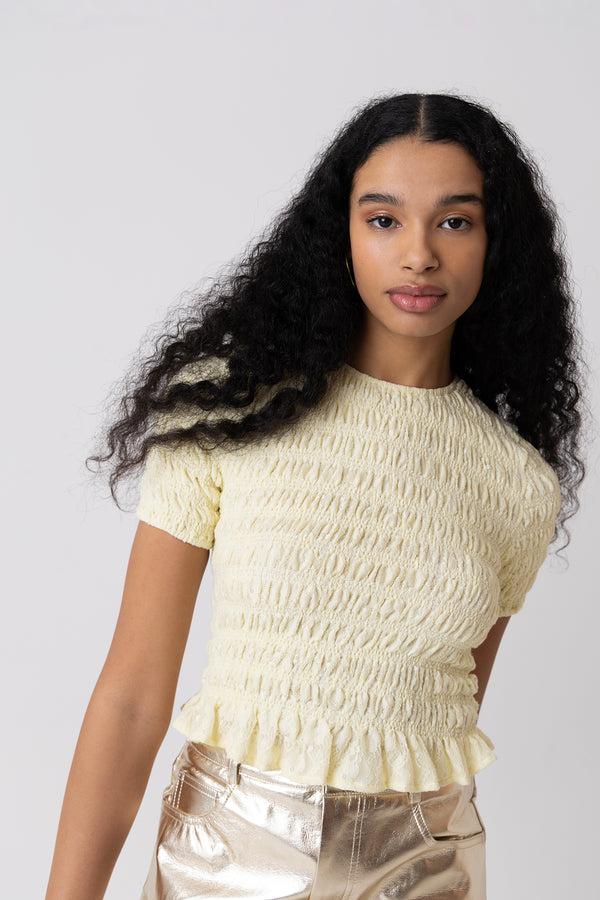 Amy Lynn Eliza Butter Yellow Lace Shirred Top