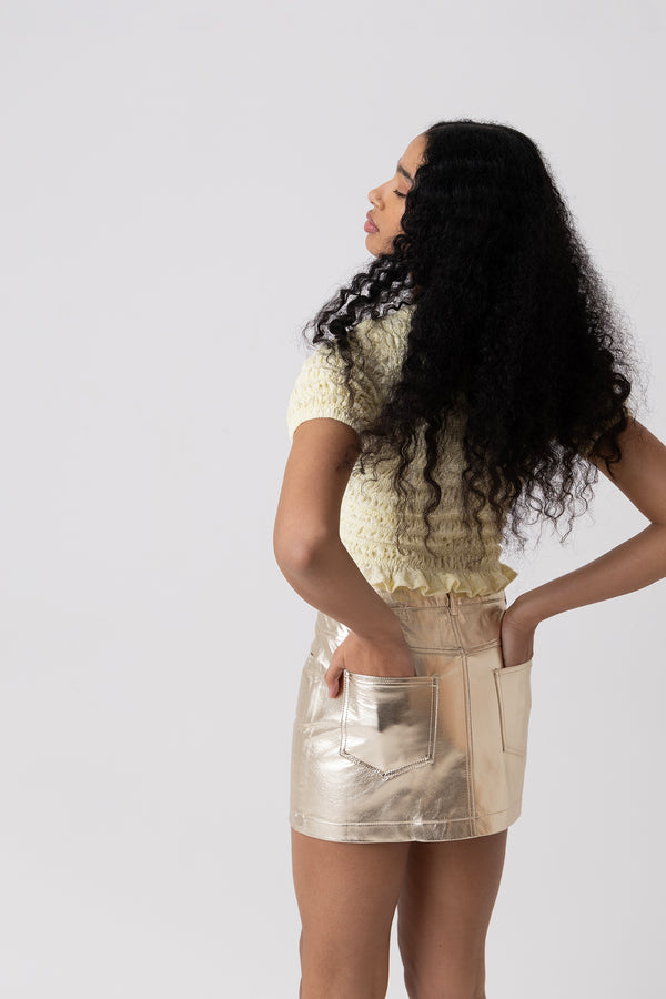 Amy Lynn Eliza Butter Yellow Lace Shirred Top