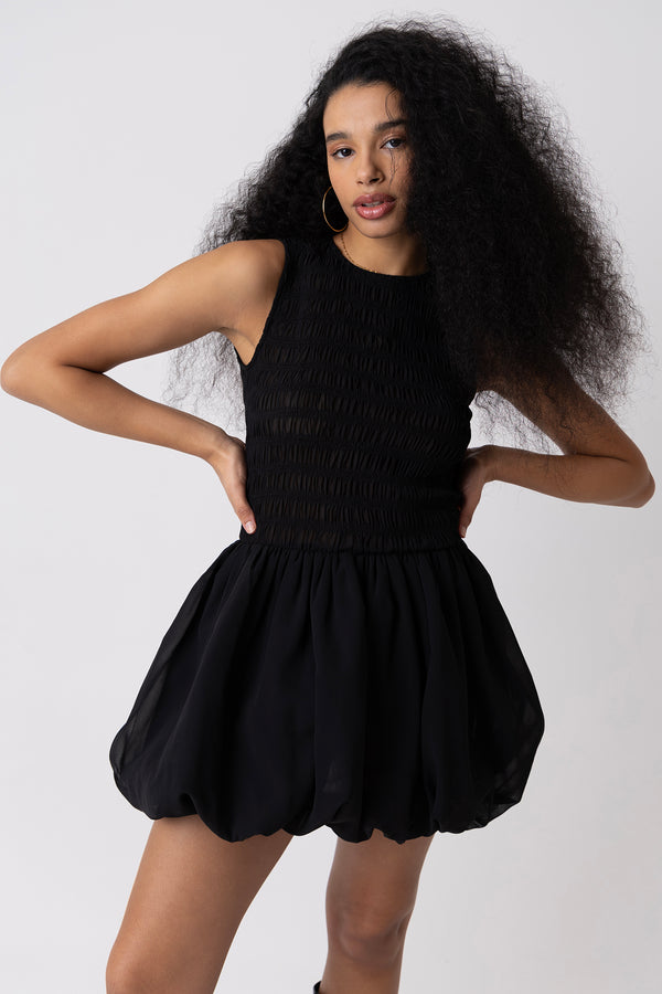 amy lynn Ella Black Mini Puffball Dress