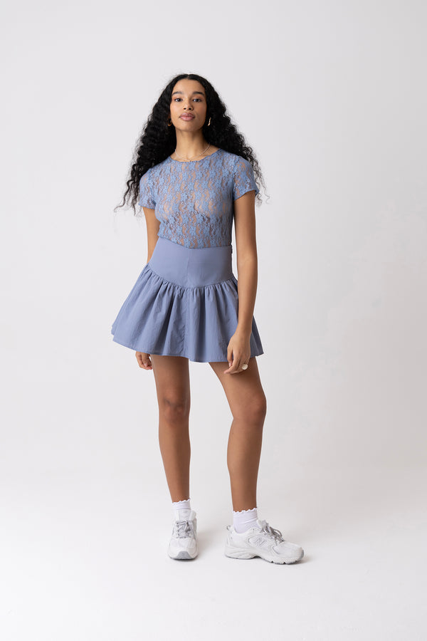 Amy Lynn Frida Cornflower Blue Frill Mini Skirt