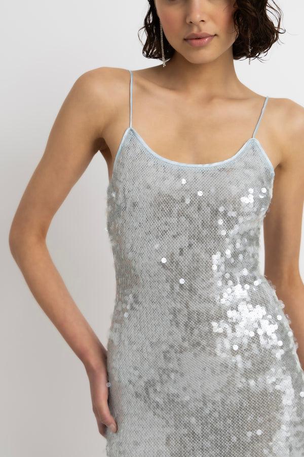 Amy Lynn Gigi Ice Blue Sequin Maxi Dress