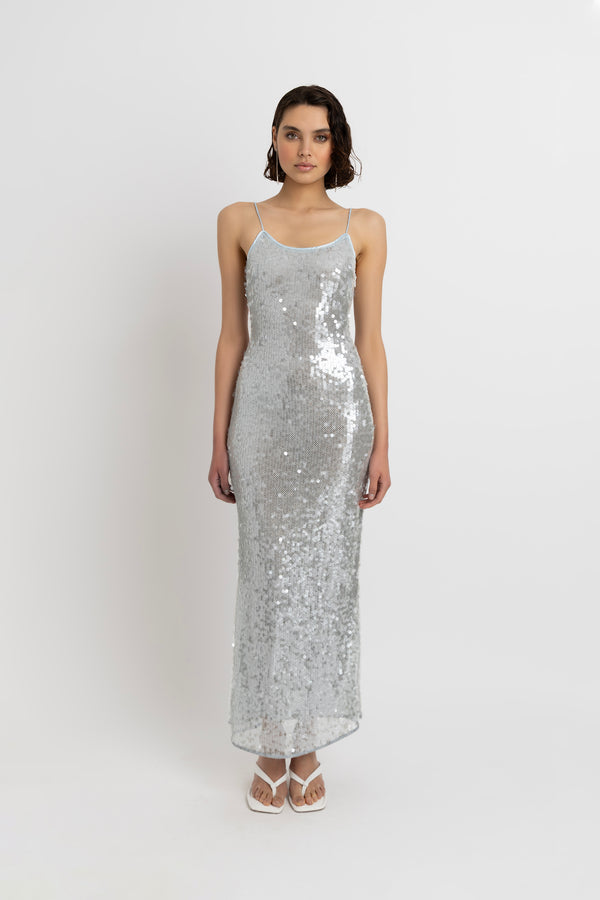 amy lynn Gigi Ice Blue Sequin Maxi Dress