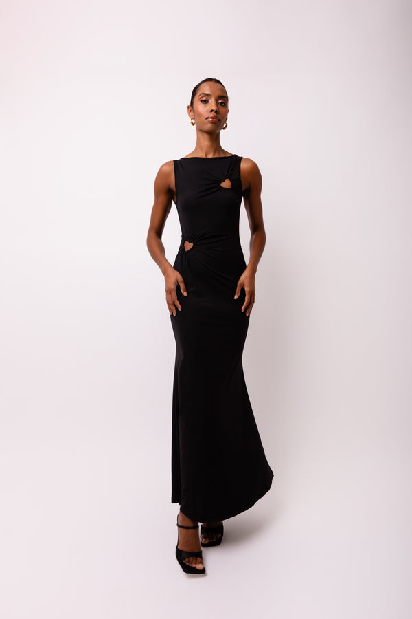 amy lynn Harlie Black Heart Cut Out Maxi Dress